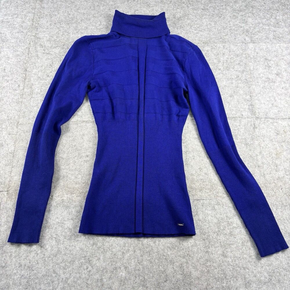 Vintage Morgan de Toi Royal Blue Rib Knit Turtleneck Sweater Womens XS Y2K